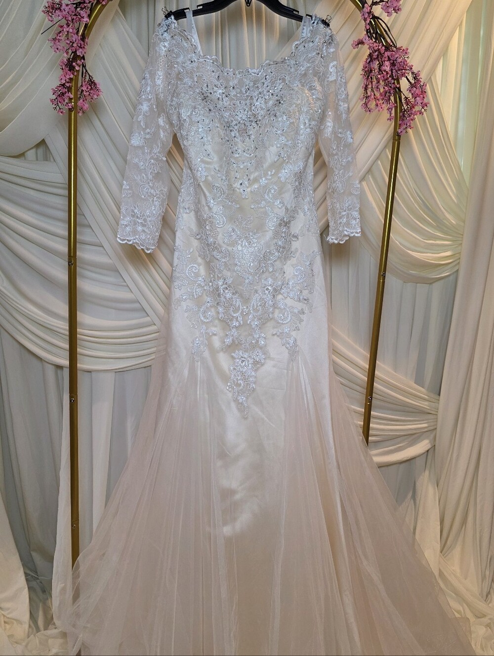 Beaded Lace Long Sleeve Wedding Dress